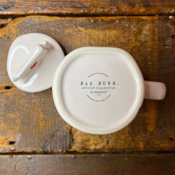 Rae Dunn Ceramic Mug with Topper Ivory LOVE LETTERS Artisan Collection Magenta - Picture 3 of 3